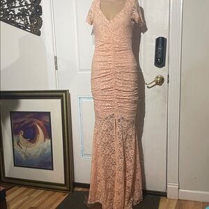 Chic Peach Lace Maxi Dress